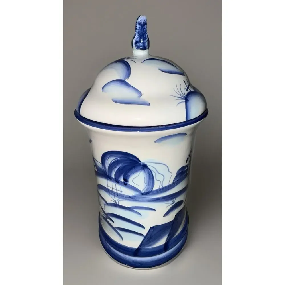 Vintage California Pantry Classic Ceramic w/ Lid Rooster Canister Farm Scene‎